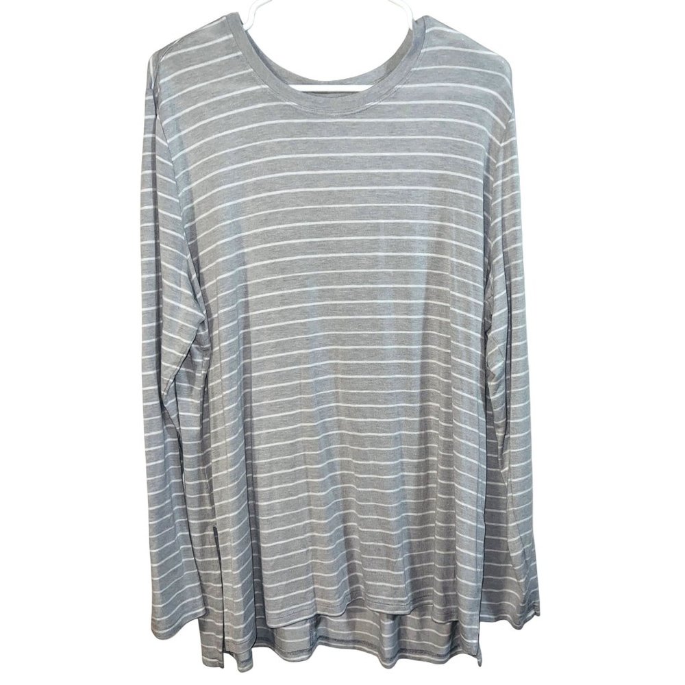 Time And Tru Womens Striped Long-Sleeve Shirt Gray Heather Modal Blend XL